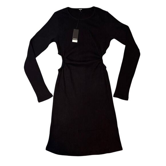 Monrow Black Ribbed Cutout Long Sleeve Bodycon Mini Dress L NWT - Picture 4 of 8